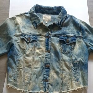 Torrid size 0 distressed jean jacket. Blue and bleached